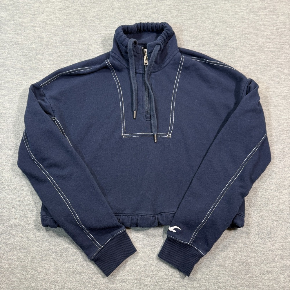 Hollister Quarter Zip Sweatshirt Women S Navy Blue Mock‎ Neck Contrast Stitch